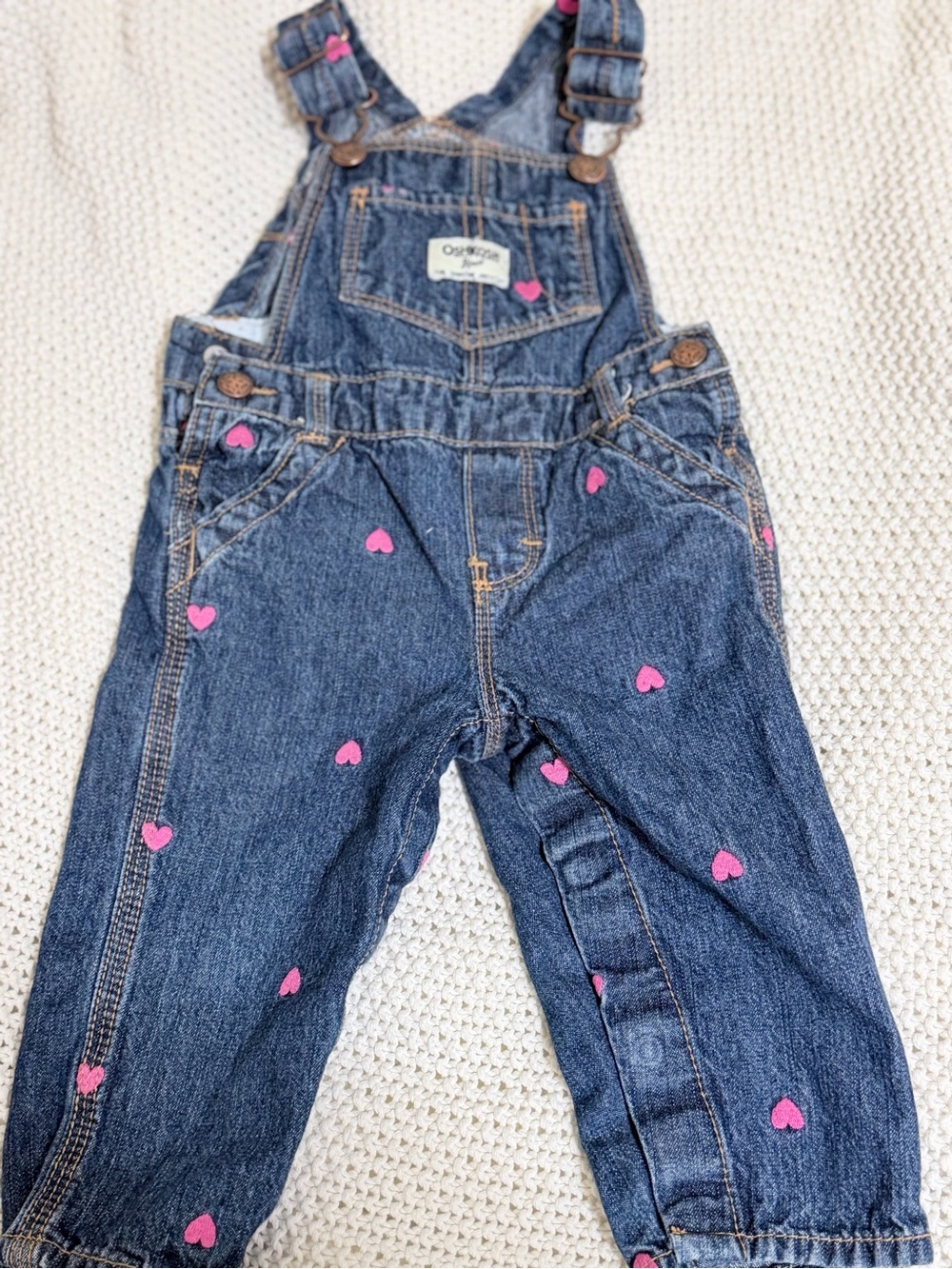 OshKosh B'gosh Pink Heart Denim Overalls - Blue 12mth